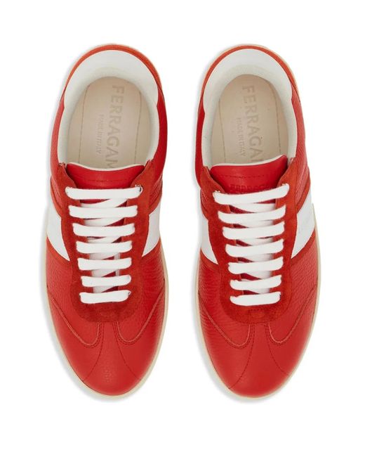 Ferragamo Red Logo-Debossed Low-Top Sneakers for men