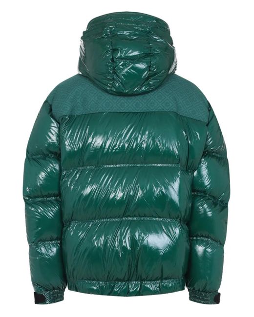 Casablanca Green High-Shine Patterned-Panel Puffer Jacket for men
