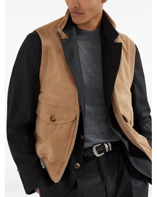 Brunello Cucinelli メンズ ナチュラル パデッド スエードベストの通販