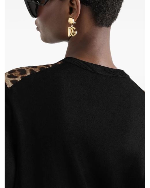 Dolce & Gabbana Black Leo-Print Wool Cardigan