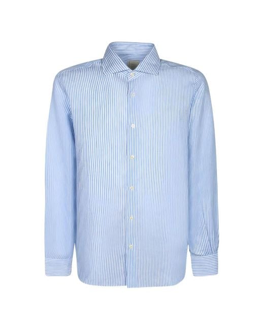 120% Lino Blue Vertical-Stripe Long-Sleeve Shirt for men