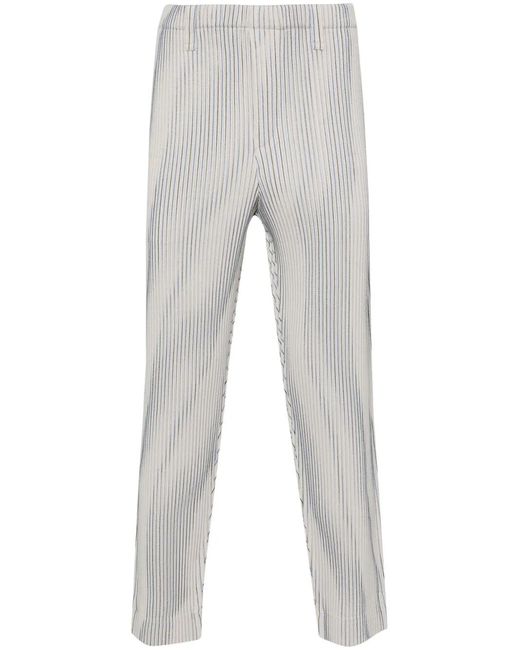 Homme Plissé Issey Miyake Gray Tweed Pleats Cropped Trousers for men