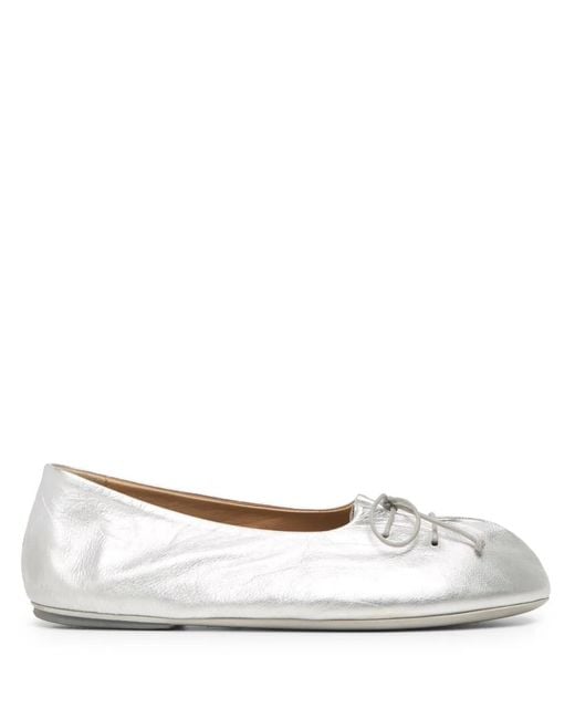 Marsèll White Metallic Leather Ballerina Shoes