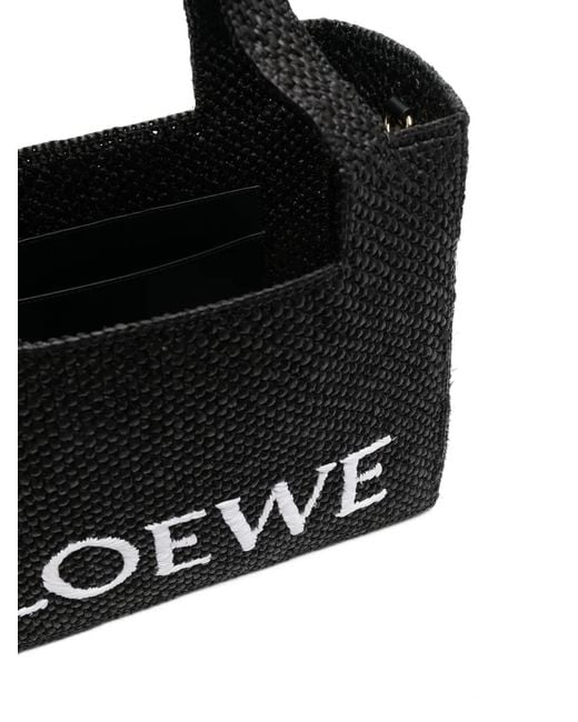 Loewe Black Small Font Raffia Tote Bag