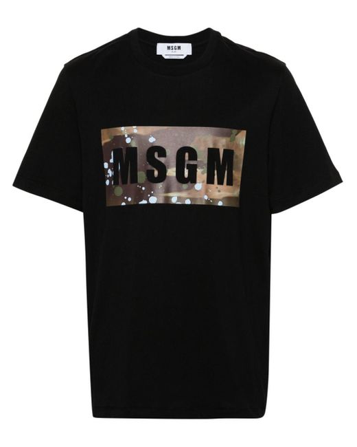 Camiseta con logo estampado MSGM de hombre de color Black