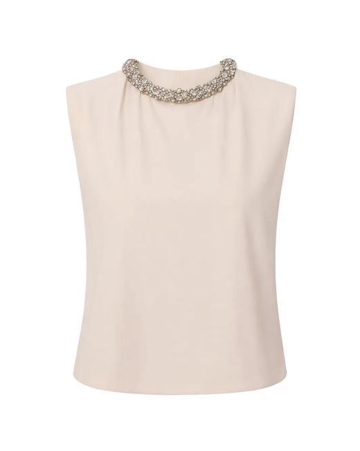 Elisabetta Franchi Natural T-Shirt À Col Orné De Cristaux