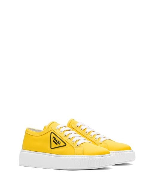 Prada Cotton Logo Patch Platform Sneakers in Yellow - Lyst