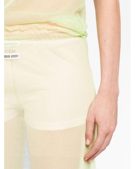 Miu Miu Green Intarsia-logo Semi-sheer Skirt