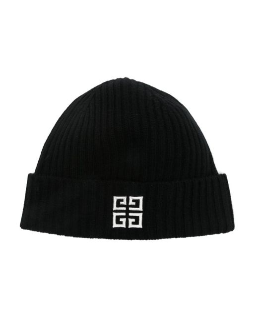Givenchy Black 4g-embroidered Ribbed Beanie