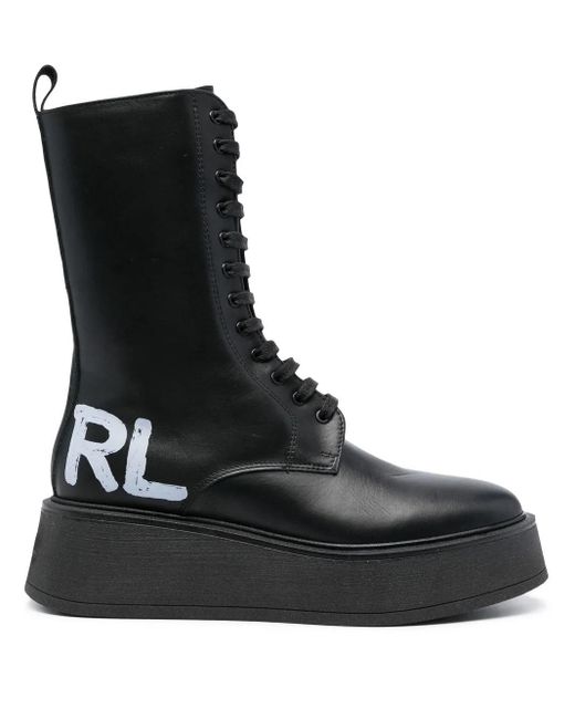 Karl Lagerfeld Black Logo-Print Combat Boots