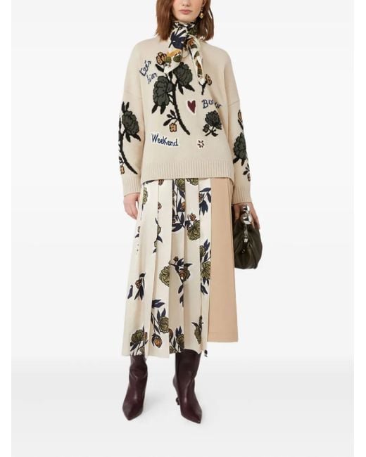 Weekend by Maxmara Natural Pleated Floral-Print Midi Skirt