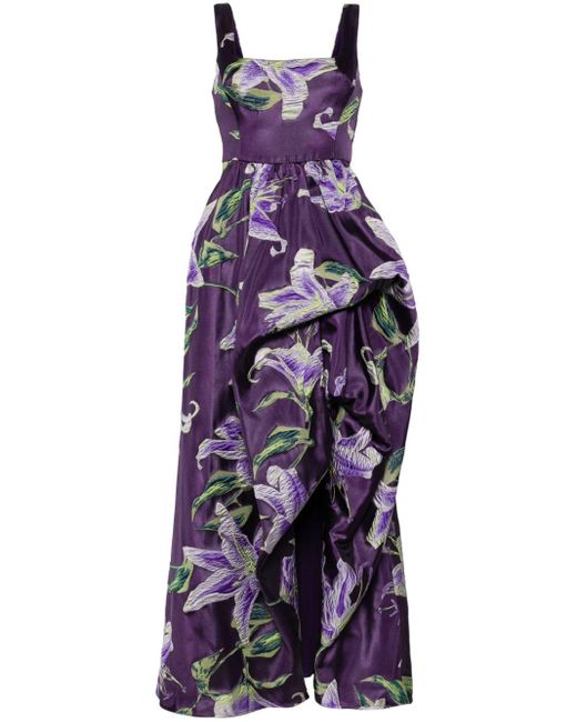 Marchesa Purple Square-neck Draped Gown