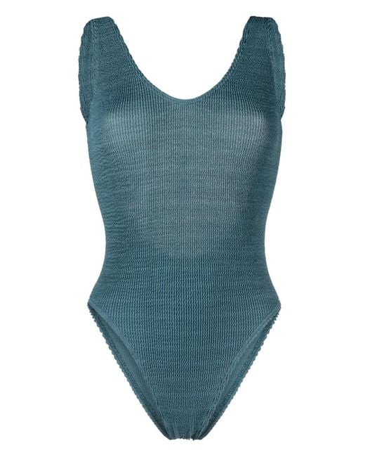 Bondeye Blue Textured Open-Back Swimsuit
