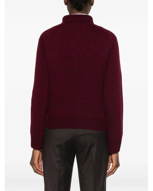 Allude Red Button-Up Polo-Collar Sweater