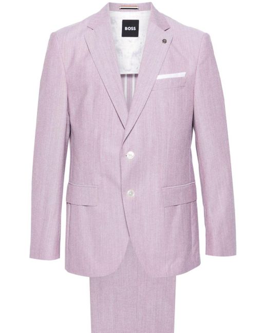 Boss Purple Brooch-detail Single-breasted Suit for men