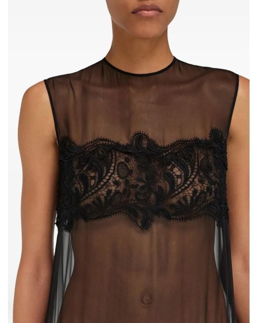 Ferragamo Black Lace-Shearling Panel Midi Dress