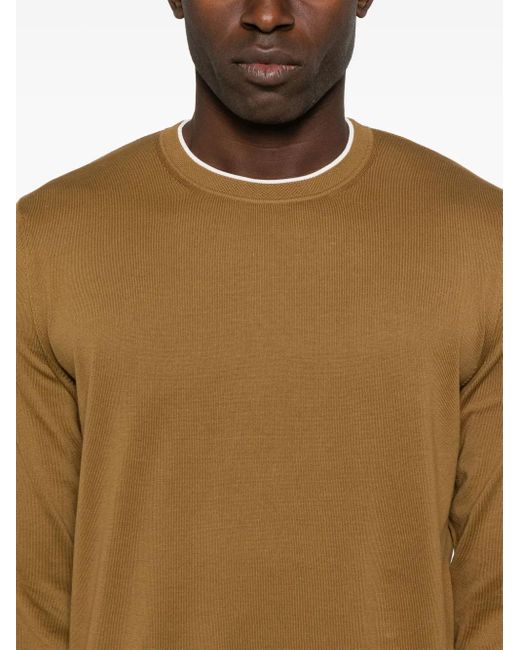 Canali Brown Contrasting-Trim Sweater for men