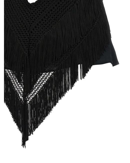 ANDAMANE Black Reina Fringe-Trimmed Top