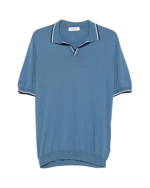 Gran Sasso Blue Contrast-Trim Short-Sleeve T-Shirt for men