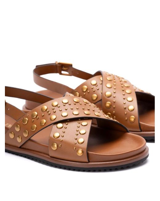 Twinset Brown Stud-Embellished Sandals