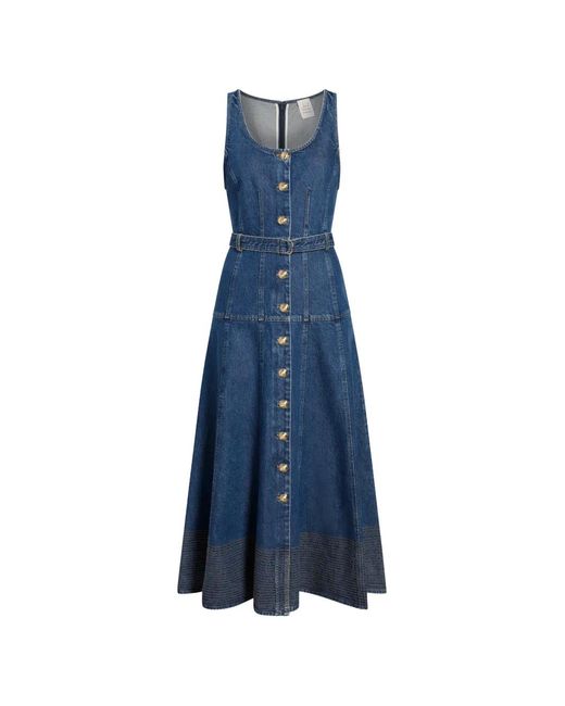 Cinq À Sept Blue Kehlani Button Belted Jean Midi Dress