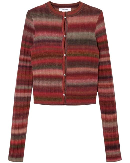 Re/done Red Ribbed Crew-Neck Cardigan