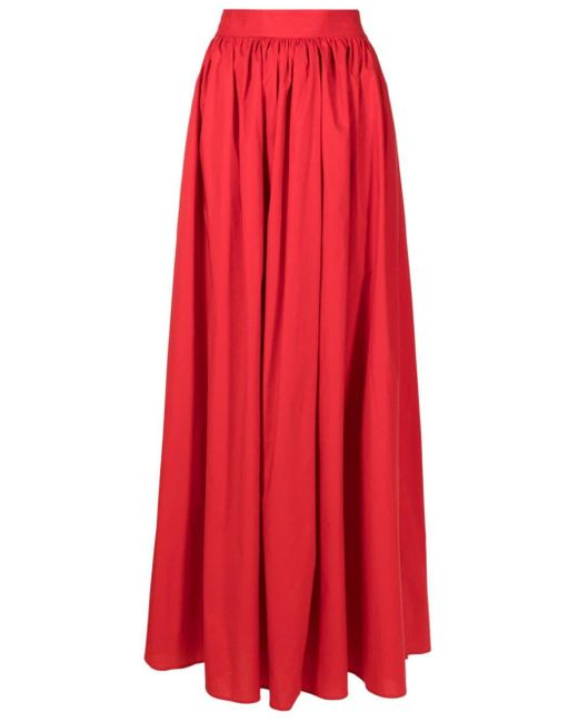 Adriana Degreas Red High-waisted Pleated Maxi Skirt