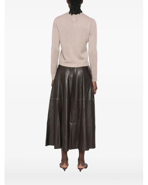 Fabiana Filippi Natural Button-Up Ribbed-Trim Cardigan