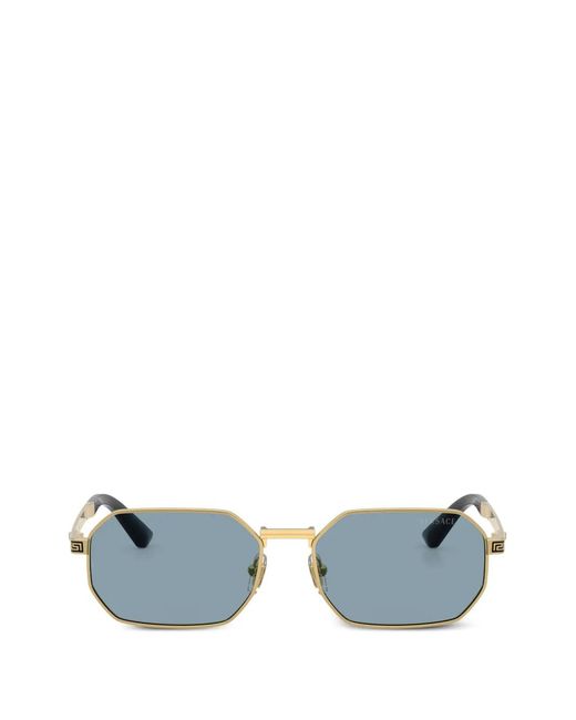 Versace Blue Greca-Detail Geometric-Frame Sunglasses for men
