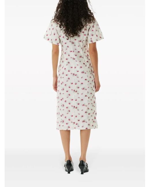 Ganni White Floral-Print Organza Midi Dress
