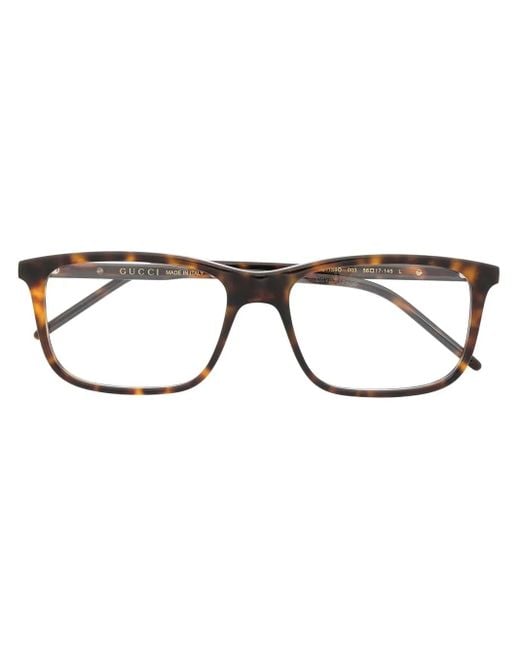 Gucci Brown Tortoiseshell Rectangular-Frame Glasses for men