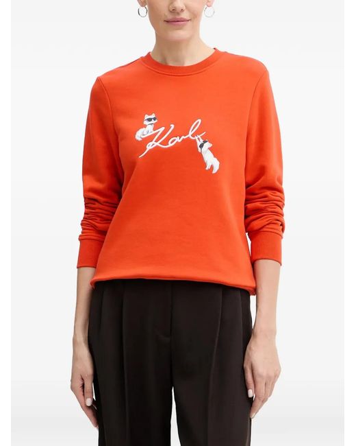 Karl Lagerfeld Orange Graphic-Print Crew-Neck Sweater