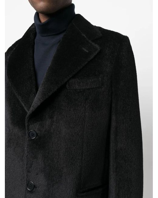 Giuliva Heritage Black Mark Textured Single-Breasted Coat for men