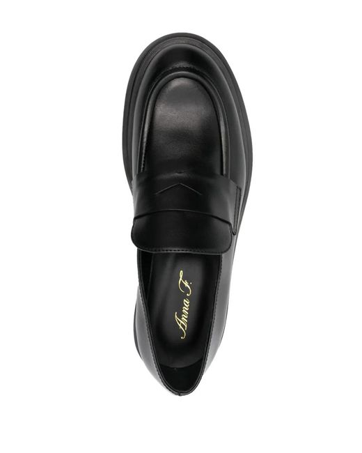 Anna F. Black Leather Loafers