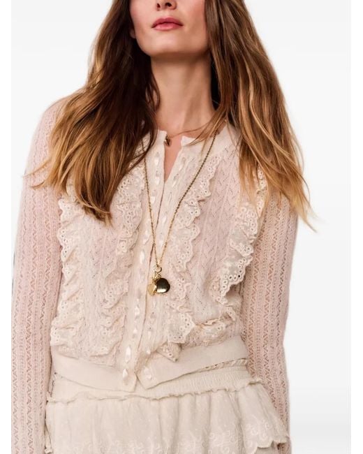 LoveShackFancy White Melisse Ruffled Knitted Cardigan