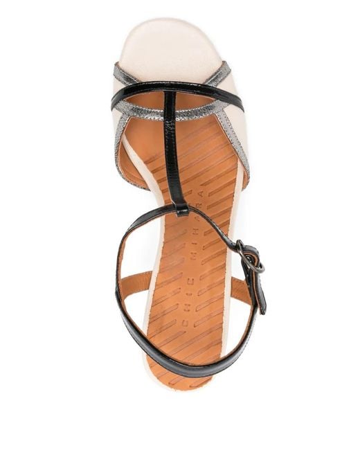 Chie Mihara Metallic T-Strap Block-Heel Sandals