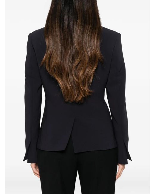 Liviana Conti Blue Double-Breasted Satin-Trim Jacket