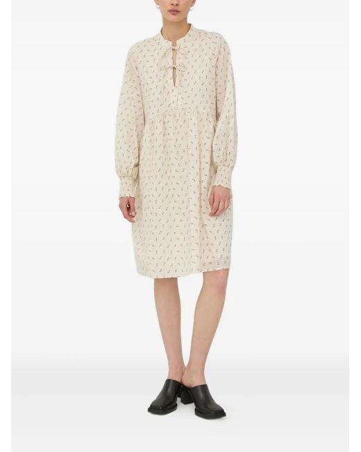 Bruuns Bazaar Natural Midikleid mit Schleifenkragen
