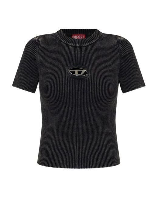 DIESEL M-Anchor-Ss Geribbeld T-Shirt Met Logo in het Black