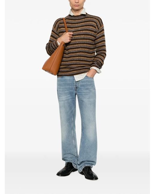 Prada Blue Striped Open-Knit Sweater for men