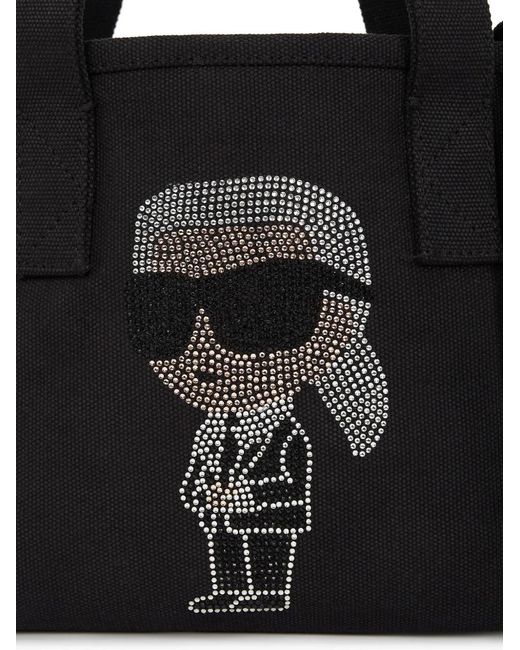 Karl Lagerfeld Black Small Ikon Rhinestones Tote Bag
