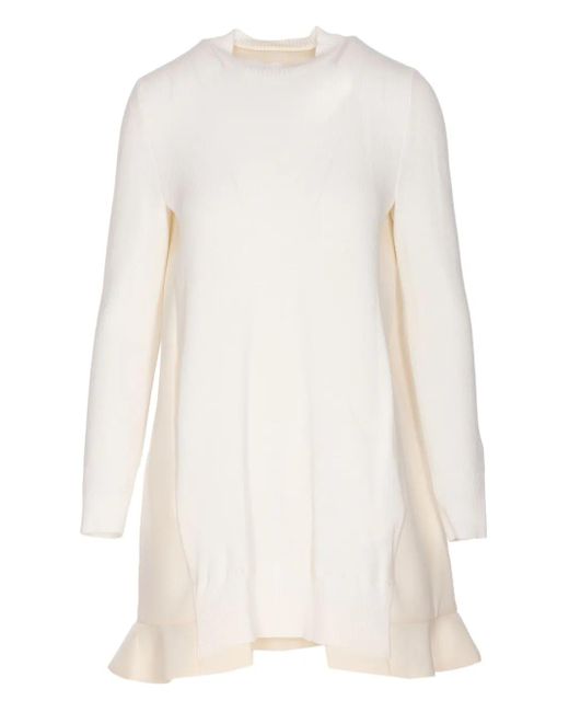Sacai Jurk Met Ronde Hals En Ruches in het White