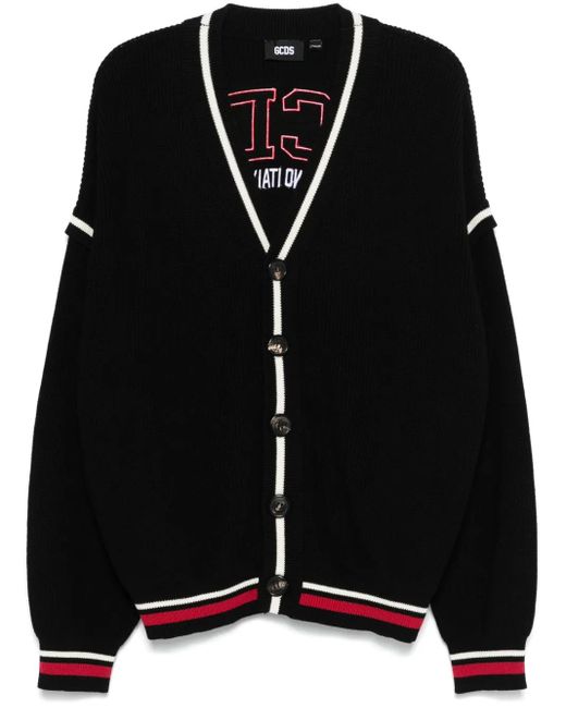 Gcds Black Ribbed Knit Button Cardigan for men