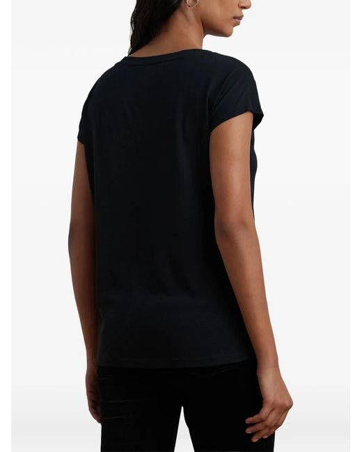 Ralph Lauren Black Crest-Patch Cap-Sleeve T-Shirt
