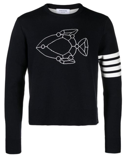 Thom Browne Jacquard-Pullover mit Fisch in Black für Herren