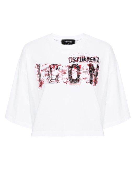 T-shirt Icon Scribble con cappuccio di DSquared² in White