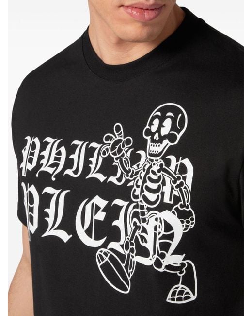 Philipp Plein Black Skeleton-print Cotton T-shirt for men