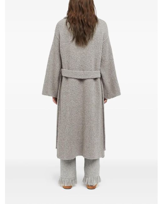 Alanui Gray Finest Ribbed Belted Cardi-Coat
