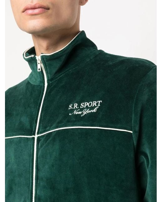 Sporty & Rich Green Logo-Embroidered Zipped Sweatshirt for men