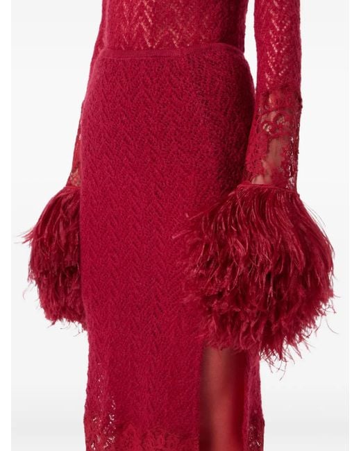 Blumarine Red Midirock Aus Spitze